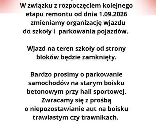Zmiana organizacji parkowania przy szkole od 1 września