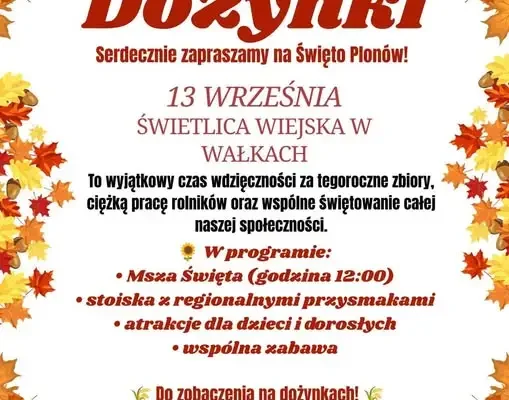 Dożynki w Wałkach – KGW Stokrotka zaprasza na wspólne świętowanie
