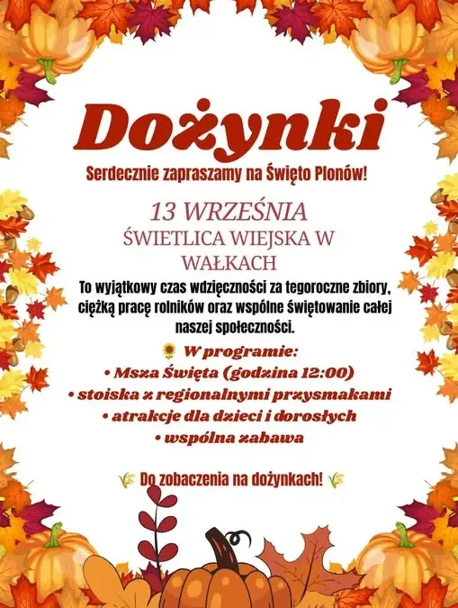 Dożynki w Wałkach – KGW Stokrotka zaprasza na wspólne świętowanie