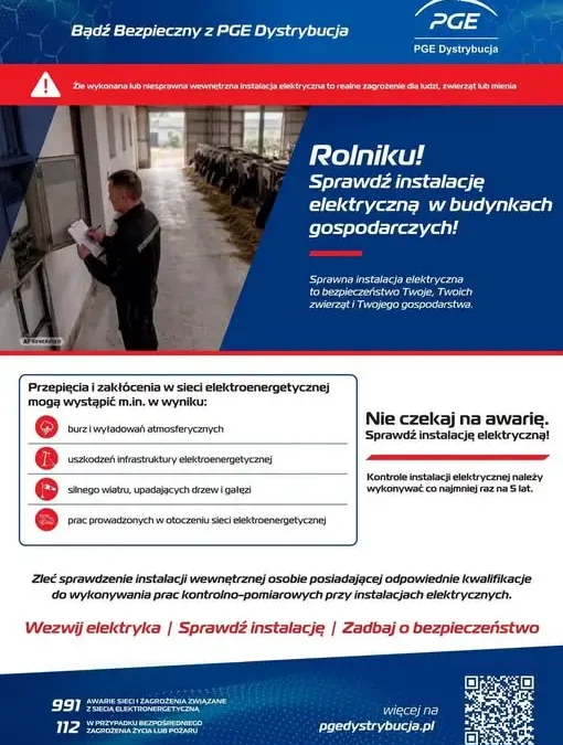 PGE Dystrybucja edukuje rolników: jak zadbać o bezpieczną instalację elektryczną w gospodarstwie