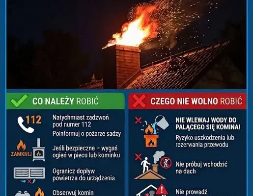 Pożar sadzy w kominie – jak reagować i czego nie robić? OSP Mielnik ostrzega