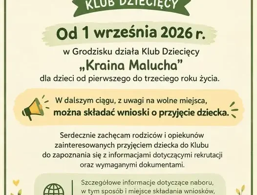 Klub Dziecięcy „Kraina Malucha” w Grodzisku prowadzi nabór – są wolne miejsca
