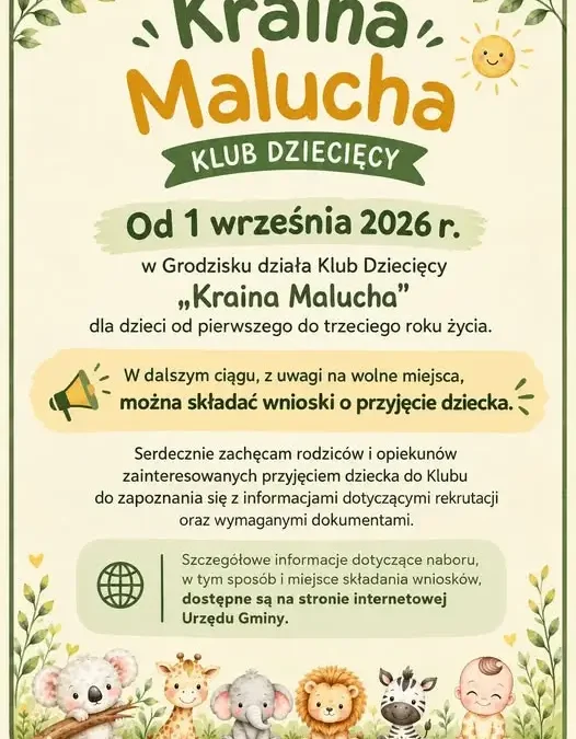Klub Dziecięcy „Kraina Malucha” w Grodzisku prowadzi nabór – są wolne miejsca