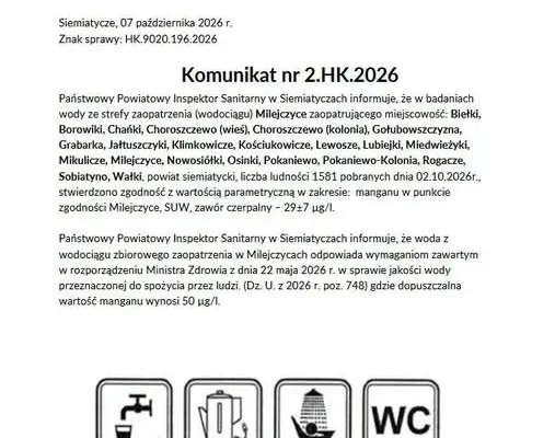 Woda w Milejczycach ponownie bezpieczna – Sanepid potwierdza jakość
