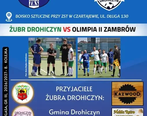 Żubr Drohiczyn podejmuje Olimpię Zambrów. Kibice liczą na godną postawę